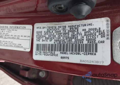 2003 Toyota Camry Le/Xle/Se from USA, damaged, VIN 4T1BE32K33U125299